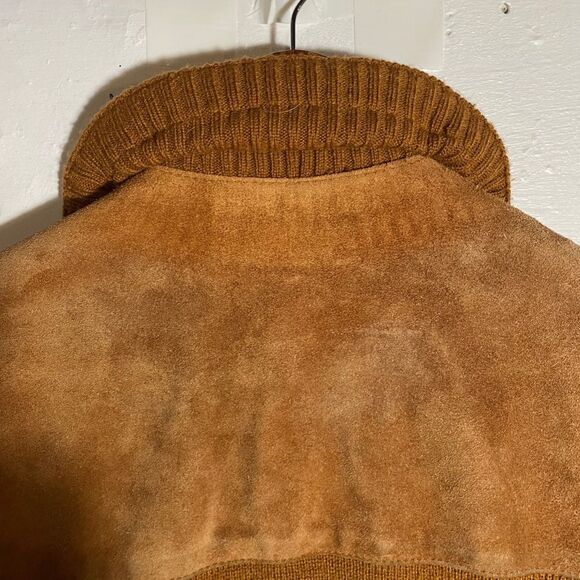 Vintage Suede Knit Jacket M 70s Orange Brown Cowhide Full Zip Retro Ricky Style - Picture 11 of 14